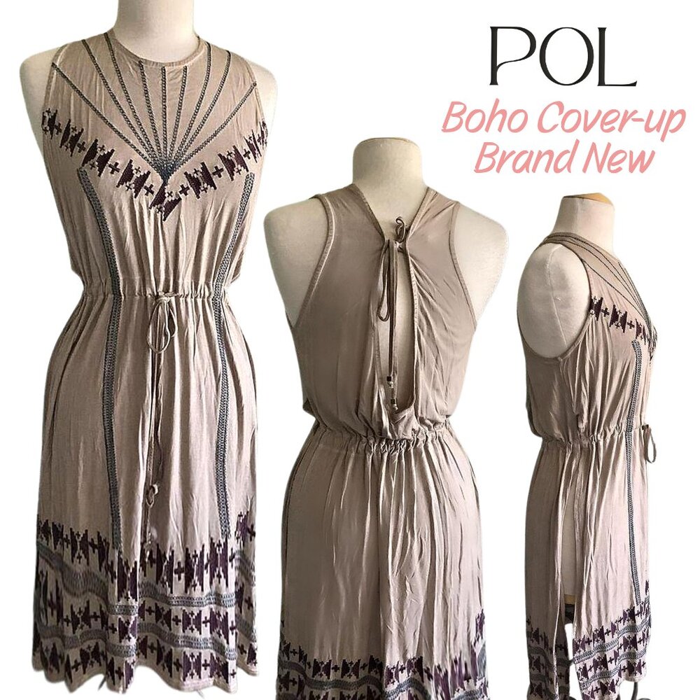 Brand NEW POL Brand Boho Embroidered Side Slit Tunic Swim Cover-up Leisurewear